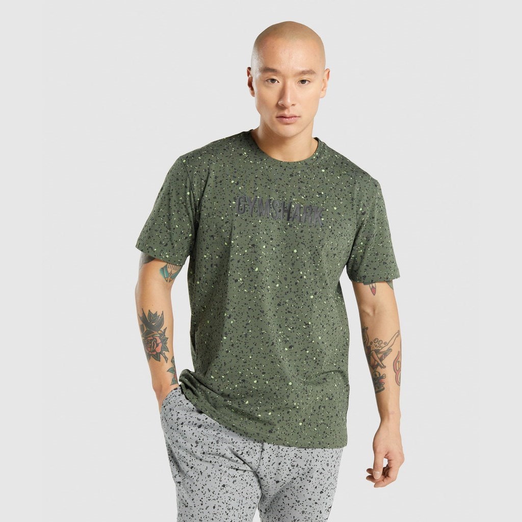 Camiseta Gymshark Outlet México - Micro Print Hombre Verdes